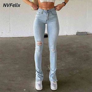 Jeggings dla kobiet Wysoka talia Niebieski Skinny Jeans Slim Stretty Comfort Denim Spodnie Moda Lato Split Spodnie 210922