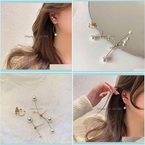 Charm Jewelrya Variedade de maneiras de usar nicho franc￪s simples coreano Design Sense Pearl Butterfly Womens Vers￡til Brincos de temperamento