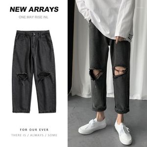 Homens jeans homens streetwear rasgados 2021 preto buraco azul fashions coreano reta solta harem calças masculina denim mais 5xl-m