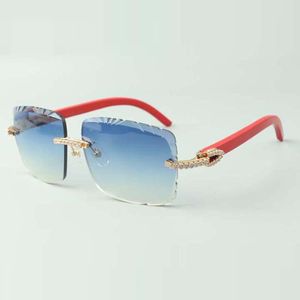 Mittlere Diamanten-Sonnenbrille 3524020 mit roten Holzbügeln und 58-mm-Schliffglas