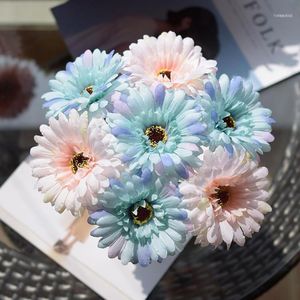 7 sztuk Sztuczny Jedwab Afryki Daisy Dandelion Kwiaty Tkaniny Hiacynt Ślubny Ręcznie Związany Bukiet Party Home Decoration1