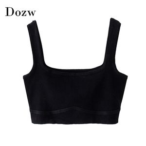 Sexy Spaghetti Strap Black Camisoles Women Solid Knitted Tank Backless Sleeveless Beach Short Tops Summer Vetements 210515