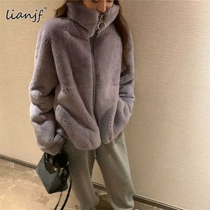 女性の冬のフェイクの毛皮のジャケットの厚い暖かい綿の韓国のコート原宿とサイズの女性のためのサイズの服211018