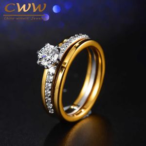 Brand Two Tones Color Gorgeous Cubic Zirconia Engagement Jewelry Wedding Band Ring Set For Women R088 210714