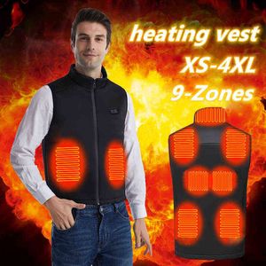 9 Area Smart Heat Vest Män och kvinnor Dual-Control USB Electric Heat Vest Camping Vandring Jakt Thermal Winter Outdoor 211120