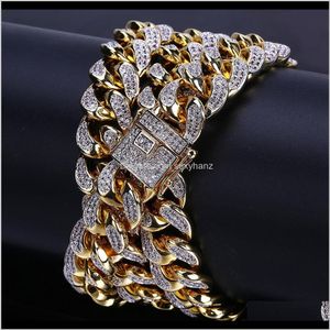 Цепи ожерелья подвески для ювелирных украшений доставка 2021 Хип-хоп мужчины кубинское большое золото 14 мм стерео-микро-циркон ожерелье для водяных волн продажа