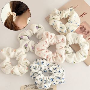 Koreanska blommiga print scrunchies mode hårband rep för hästsvans hållare elastiska hårband sött hår slipsar hår tillbehör