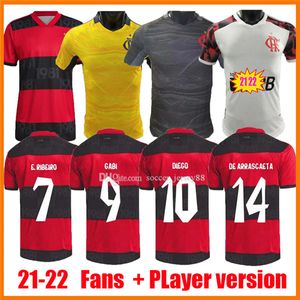 2021 CR Flamengo Soccer Jerseys Fans Player Versie Zwart Wit Vlaams Arrascaeta B Henrique Gabriel B Diego Camisa de Futebol Flamenco Football Shirts