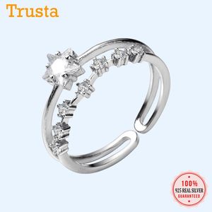 Cluster Anéis Trustdavis 100% 925 Sterling Silver Anel Jóias Mulheres Céu Estrelas Tamanho Fino 5 6 7 Meninas Adolescentes Desejo Presente de Aniversário DS1365