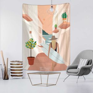 INS Surfing Girl Wall Tapestry Personality Lady Fabric Hanging Cloth for Home Decoration Living Room Curtain Bohemian Tapestry 210609