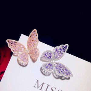 Brooches For Women S925 Sterling Silver Hollow Pink Purple Butterfly Cubic Zirconia Brooch Temperament Bijoux Femme Accessories