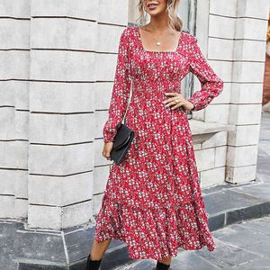 Foridol Floral Print Z Długim Rękawem Jesień Sukienka Dla Kobiet Odzież Biała Boho Casual Midi Dress Eleganckie Vestidos Spring 210415