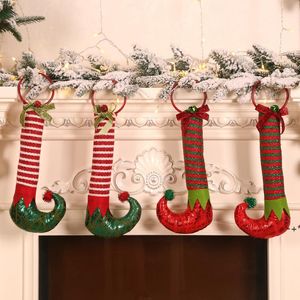 Dekoracje świąteczne Elf Stopy Drzewo Wiszące Żelazo Pierścionki Dzwony Domowe Domowe buty Elf Buty Drzwi Kołatka Ozdoby JJD10845