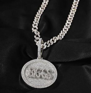 Round Custom Name Pendant Iced Out Letter/Logo/Symbol Charm Necklace Paved Cubic Zircon Men Women Hiphop Jewelry