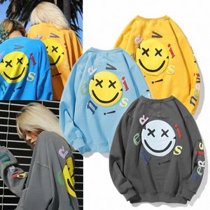 Kenye West Moda Çift Hoodies Avrupa ve Amerikan Tide Sweater Smiley Yüz Köpük Baskı Erkekler Kadın Çift artı Kadife Sweatshirt