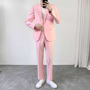 2pcs Suits Sets Casual Blazer Pant Men Slim Fit Party Dress Wedding Suits Jacket Pants Male Host Stage Clothing X0909
