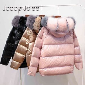 Real Fur Coat Natural Fox Collar Kurtka Zimowa Kobiety Luźne Krótki W Dół Biała Kaczka Gruba Ciepła Parka 210428