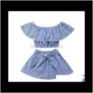 Sets Clothing Baby, Kids & Maternity Fashion Baby Girl Clothes Summer Off-Shoulder Cotton Casual T-Shirt Top+Tutu Skirt Stripe Outfits 2Pcs