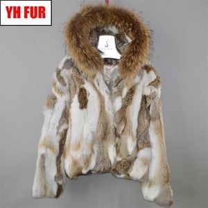 Brand Sale Women Genuine Real Rabbit Fur Coat Lady Winter Warm Jacket Natural Color Overcoat 211101