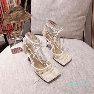 women high heel dress shoes fashion ladies mesh square toe sandal designer woman office party shoe 3721