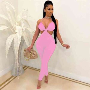Fashion Solid Color Summer Backless Sexy Romper Women Jumpsuits Spaghetti Strap Evening Party Overalls Trendy 210525