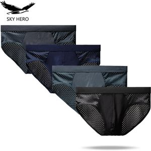 4Pcs/Lot Mesh Underwear Men Briefs Cuecas Sexy Man Panties for Male Underpants Brief Ice Silk Pouch Plus Size L XL XXL XXXL 4XL 210730