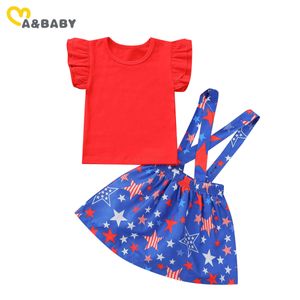 6M-4Y夏生まれの幼児の赤ちゃん女の子の女の子の服セット独立記念日のOuftis Ruffles Tシャツトップススカート衣装210515