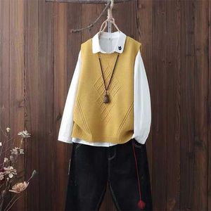 Round neck knitted waistcoat women's college style pullover spring and autumn woolen vest Korean loose sweater 211018