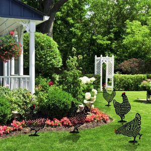 Trädgårdsdekorationer 1/5 st Kyckling Yard Art Outdoor Backyard Lawn Stakes Metal Hen Decor High Quality Park Ornaments