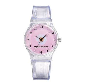 Relógios Cor De Rosa Para Meninas venda por atacado-Pequena margarida jelly quartzo relógio estudantes meninas bonitos desenhos animados crisântemo silicone relógios rosa pin fivela de pin