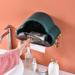 Toilet Paper Holders Bathroom Waterproof Roll Storage Rack Creative Cloud-shaped Box Cover Wall-mounted Free Punch