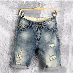 Mens Denim Shorts Summer Fashion Trend Male Bermuda Skate Board Harem Jeans Designer Clothing Jogger Ankle Ripped Wave 38 40