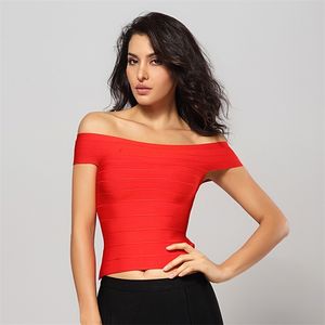 Vest Top Short Women's Sleeve Off Shoulder Sexy Red Black Blue Bandage Summer Elastic 210524