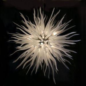 Leite Branco Murano Vidro-Arte Pingente Lâmpada de Lâmpada De Vidro Lustre Chandelier Iluminação Elegância Villa Home Decor Rodada Led Bola Candeleiros 32 polegadas