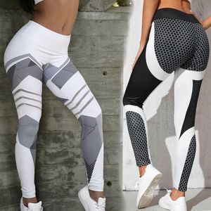 Sexy Honeycomb Printed Sublimation Leggings Sporty Women Workout Tights Fitness Contrast Gym Hive Yoga Pants Joggers Wear Calzas