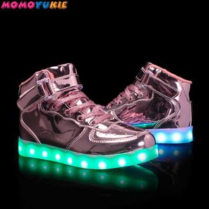 USB carregando tênis brilhantes crianças correndo levou crianças com luzes luminous sapatos para meninas meninos sapatos infantis ouro 210713