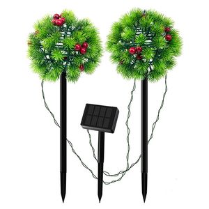 2-in-1 LED Słoneczne Światło Sosnowe Igły Piłki Lawn Stake Lampa Wodoodporna Ogrodowa Ogródowa Sztuka Dla Domu Dziedziniec Bożenarodzeniowa Dekoracja