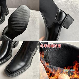 Großhandels-Stiefel 2021 koreanischer Stil, Mode, Pu-Leder, Schuhe, Slip-on-Damen-Pumps, Mittelkalb-Stiefel, quadratische Zehen, Herbst