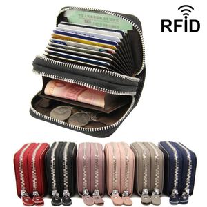 Card Holders Double Zipper Genuine Leather Holder Designer Coin Purse Lichee Unisex Driver License Money Bag RFID Package Wallet