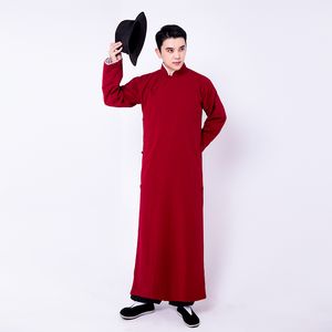 Tang Suit ethnic clothing for man Chinese Traditional Long Robe Crosstalk Stage wear oriental Costume Groomsmen Retro male Red Qipao Dress Gown