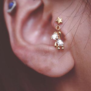 Wholesale piercing studs resale online - Stud Tiny Zircon Bear Titanium Steel Screw Tragus For Women Gold Tone Cute Flat Piercing Jewelry Cartilage Earring