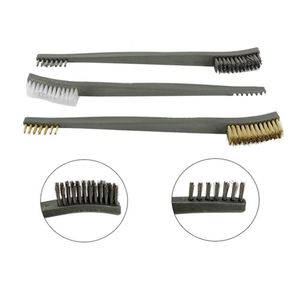 200 sets 3pcs Steel Wire Brush Set Universal Tactical Hunting Rifle Cleaner Paint Remove Dual Head Metal Scrubbing Polishing Burring Brushes