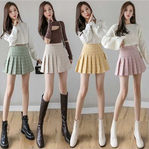 スカートプラスサイズのハラジュクショートスカート韓国スタイル格子縞の女性ジッパーハイウエストスクールガールセクシーミニプリーツ
