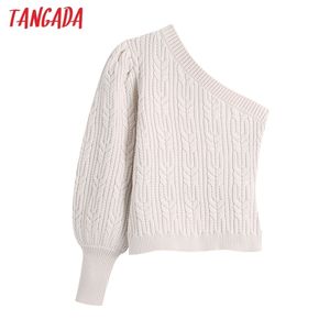 Women Fashion Beige Twist Knitted Sweater Jumper Off Shoulder Pullovers Chic Tops BE435 210416