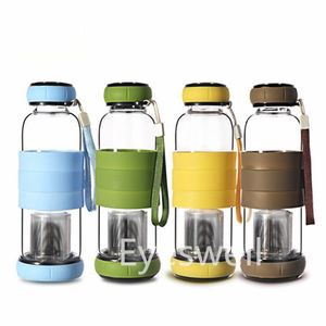 550ml Glass Water Bottles Travel Tea Mug with Stainless Steel Filter Leakproof Tumbler for Loose Leaf Tea and Fruit Drink