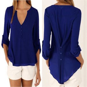 Moda Kadınlar Bluz Gömlek Artı Boyutu S-4XL Kadın Uzun Kollu Şifon Chic Zarif Lady Gevşek Kadın Bluzlar Gömlek Tops