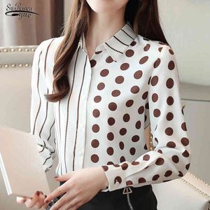 Длинные рукава в горошек офисная рубашка женщины мода весна шифон блузка полосатые топы Blusas mujer de moda 7185 50 210508