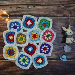 DIY Crochet Doilies Multicolor Coasters Square Table Mats Dekoration Handgjorda Crochet Cup Pad 9cm Ullkläder Patch 50pcs / Parti 210817