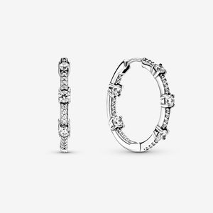 Authentic 100% 925 Sterling Silver Sparkling Pave Bars Hoop Earrings Fashion Wedding Engagement Jewelry Accessories For Women Gift