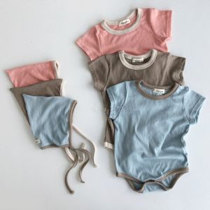 Sommer Baby Bodys Frühling Jungen Kleidung Shorts Sleeve Infant Mädchen Overalls mit Hut Kleinkind Ein Stück 210429